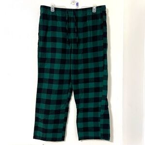 Green and Black Plaid Pajamas with Elastic Waistband